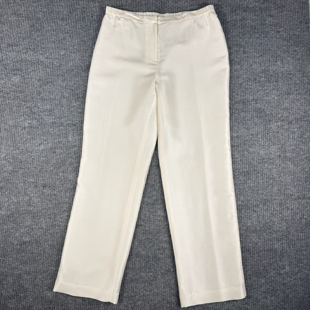 Vtg 90s Neiman Marcus Silk Pants Womens XL Ivory Wide Leg Quiet Luxury Bridal